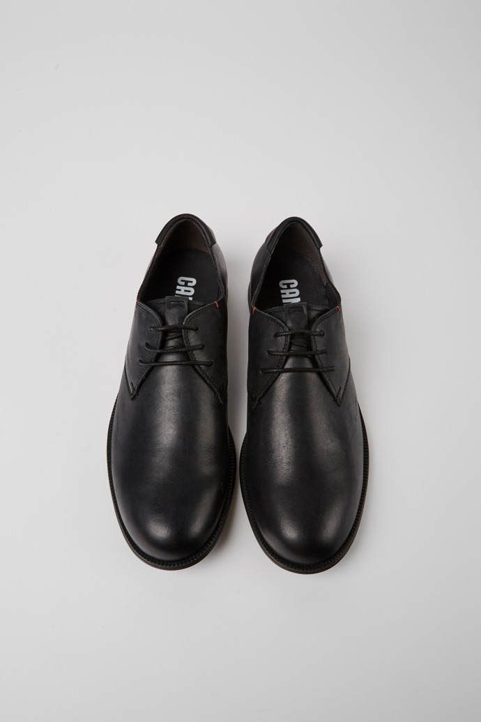 Overhead view of Mil Black leather lace-up shoes for men