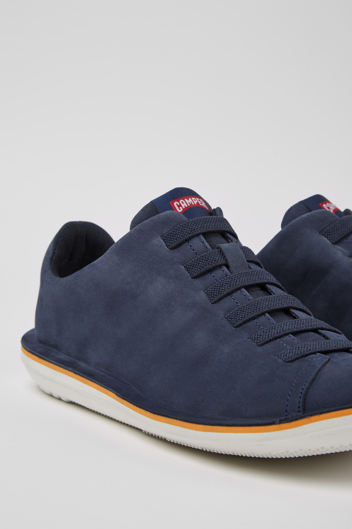 Close-up view of Beetle Blue nubuck sneakers for men