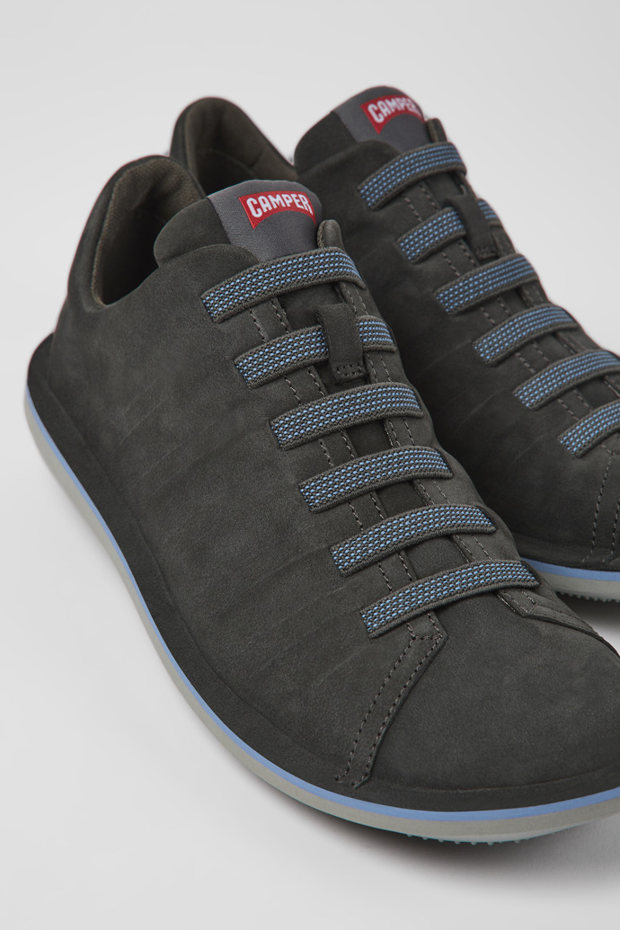 Close-up view of Beetle Gray nubuck shoes for men