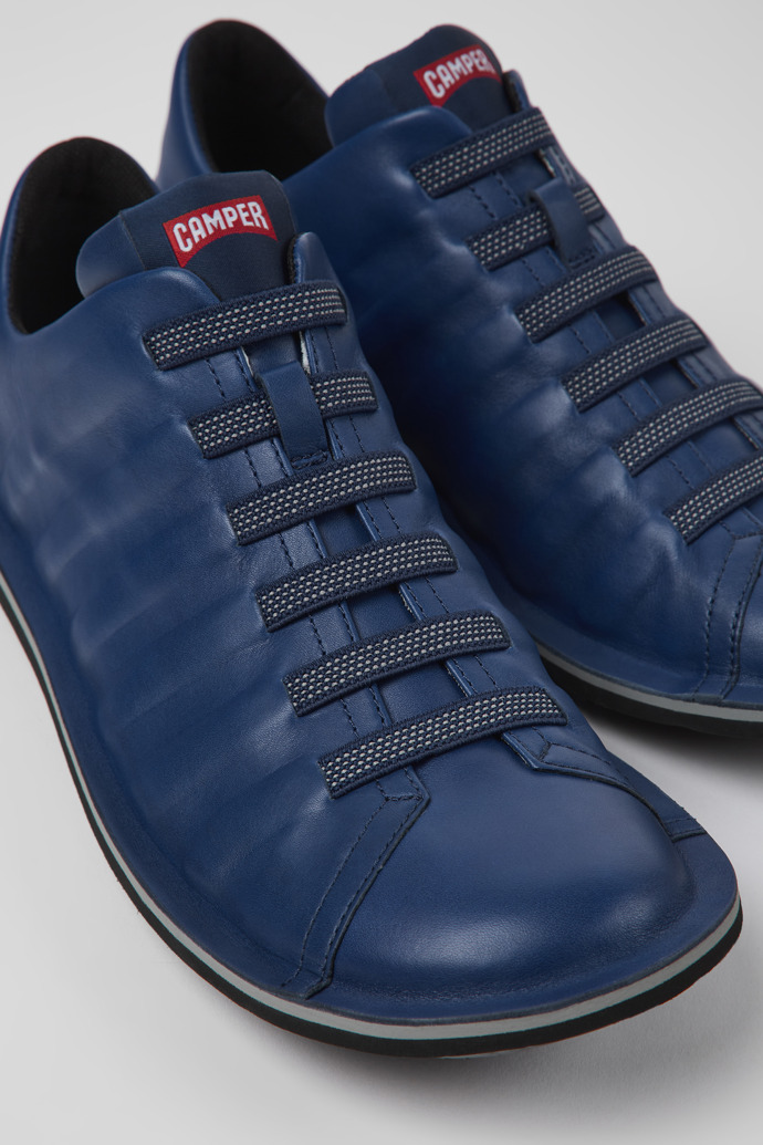 Close-up view of Beetle Blue leather shoes for men