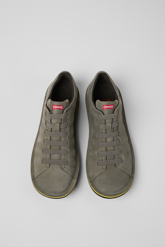 Overhead view of Beetle Gray Nubuck Leather Shoes for Men.