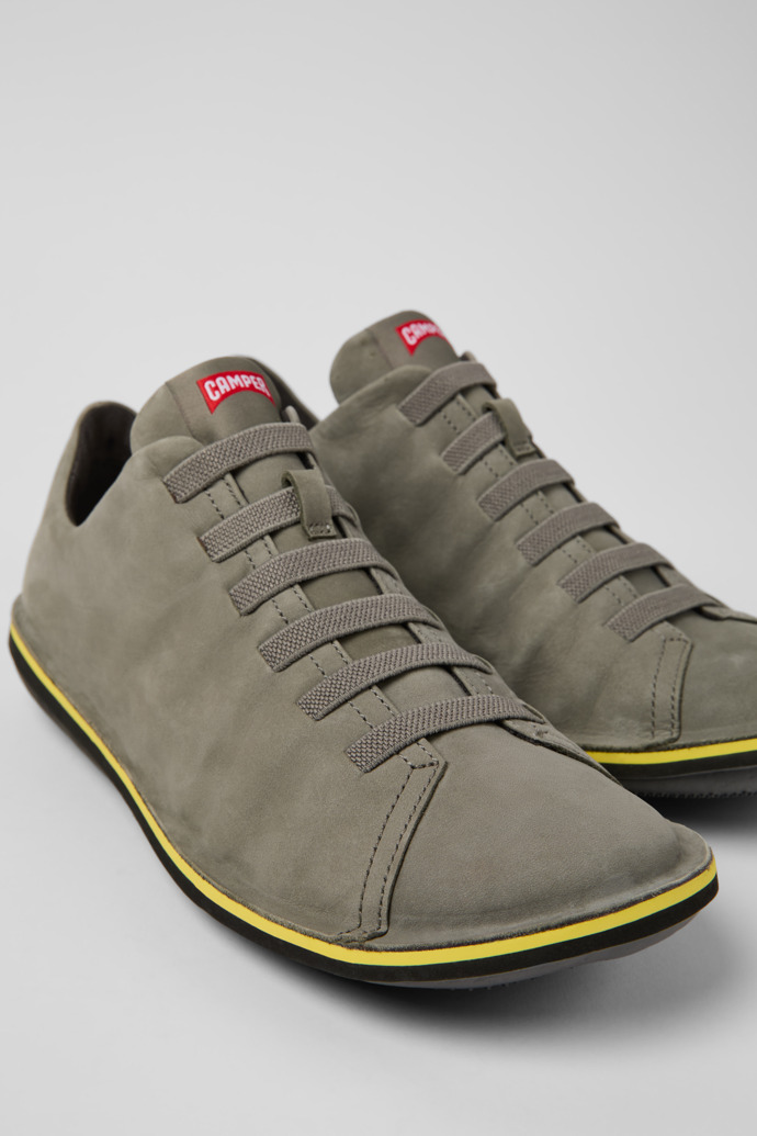 Close-up view of Beetle Gray Nubuck Leather Shoes for Men.