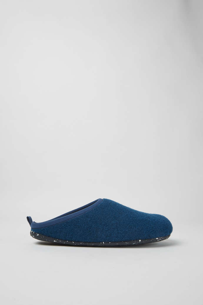 Side view of Wabi Blue wool men’s slippers
