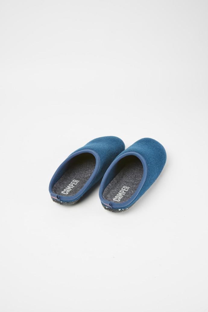 Back view of Wabi Blue wool men’s slippers