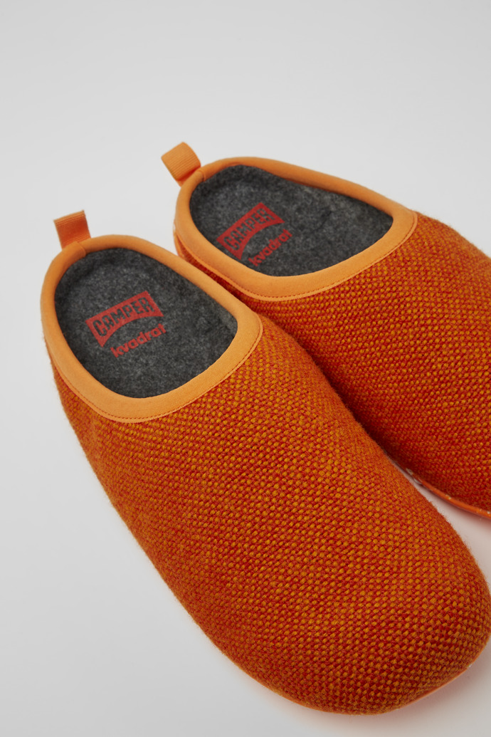 Close-up view of Wabi Orange wool and viscose slippers for men