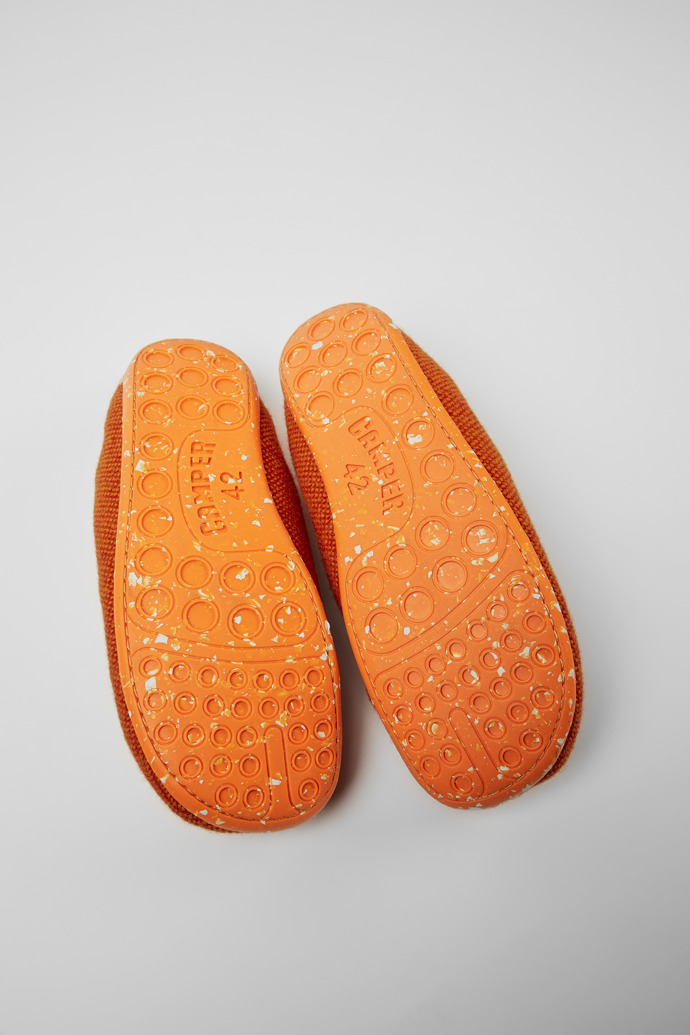 The soles of Wabi Orange wool and viscose slippers for men
