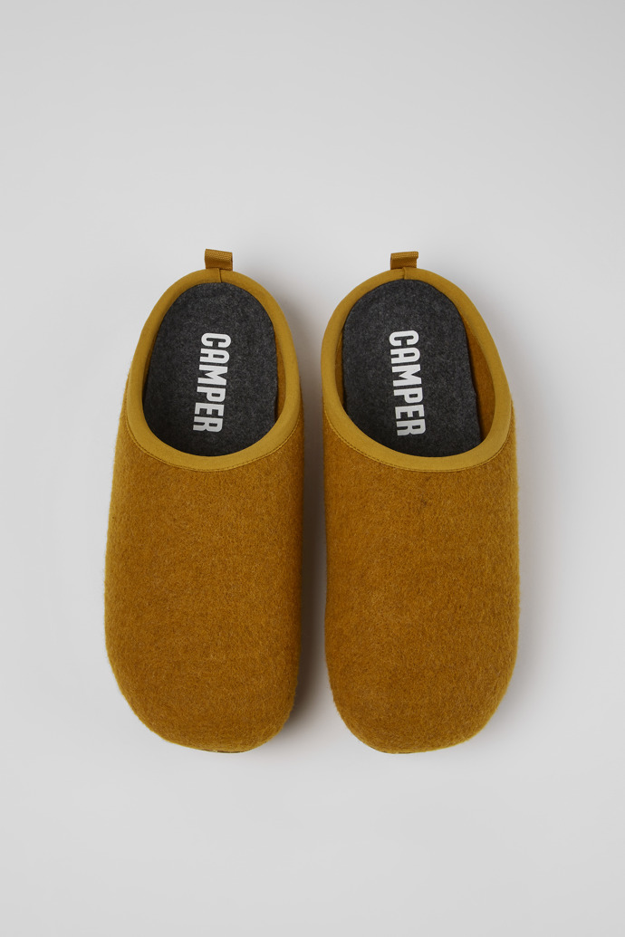 Overhead view of Wabi Yellow wool slippers for men