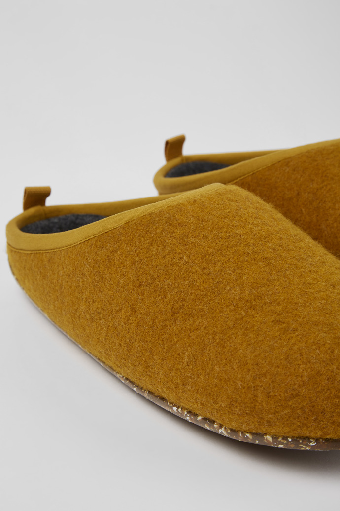 Close-up view of Wabi Yellow wool slippers for men