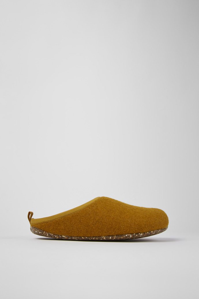 Image of Side view of Wabi Yellow wool slippers for men