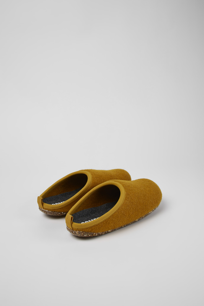 Back view of Wabi Yellow wool slippers for men
