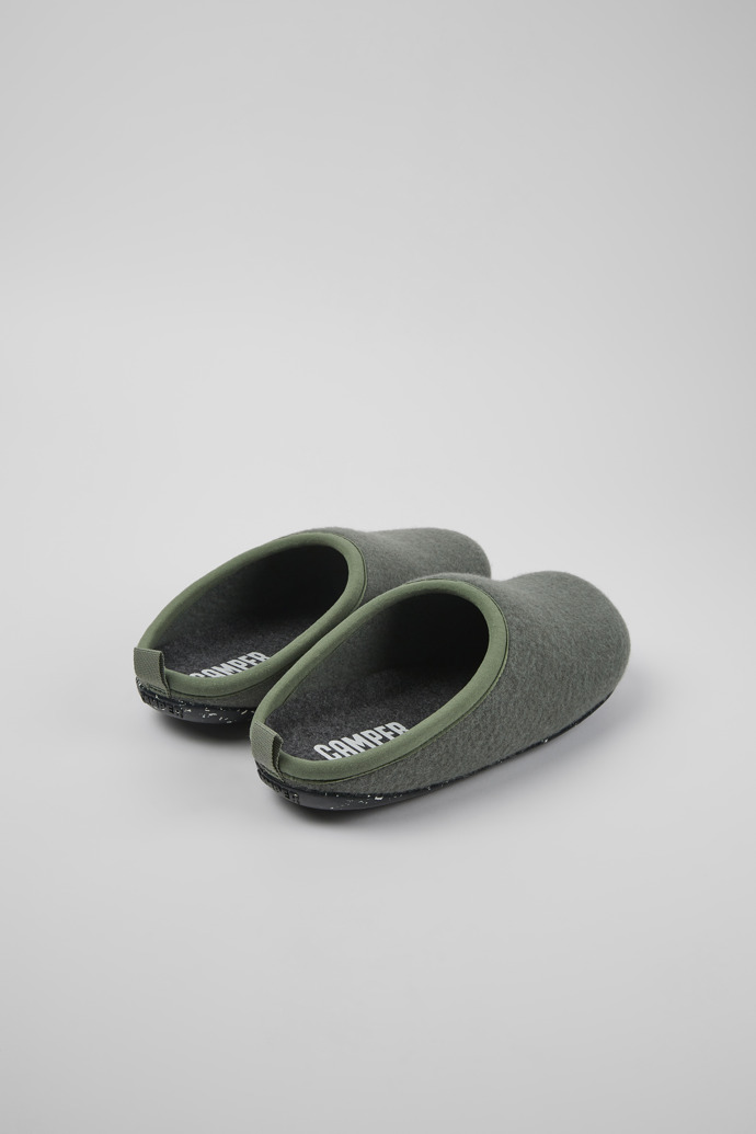 Back view of Wabi Green wool slippers for men