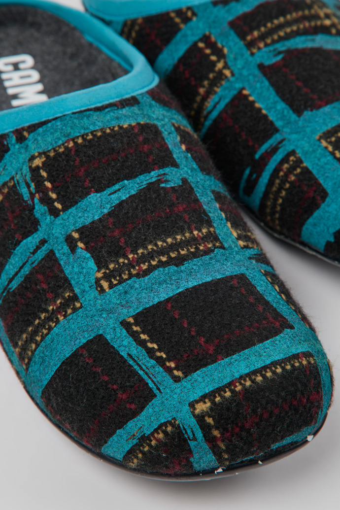 Close-up view of Wabi Multicolored recycled wool slippers for men