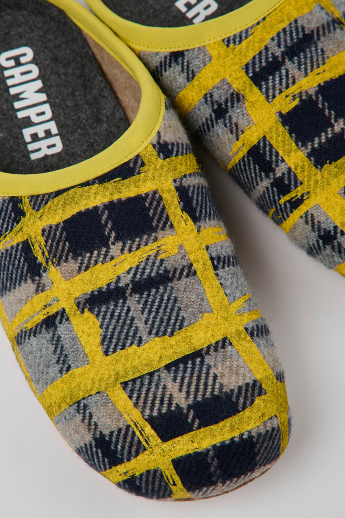 Close-up view of Wabi Multicolored recycled wool slippers for men