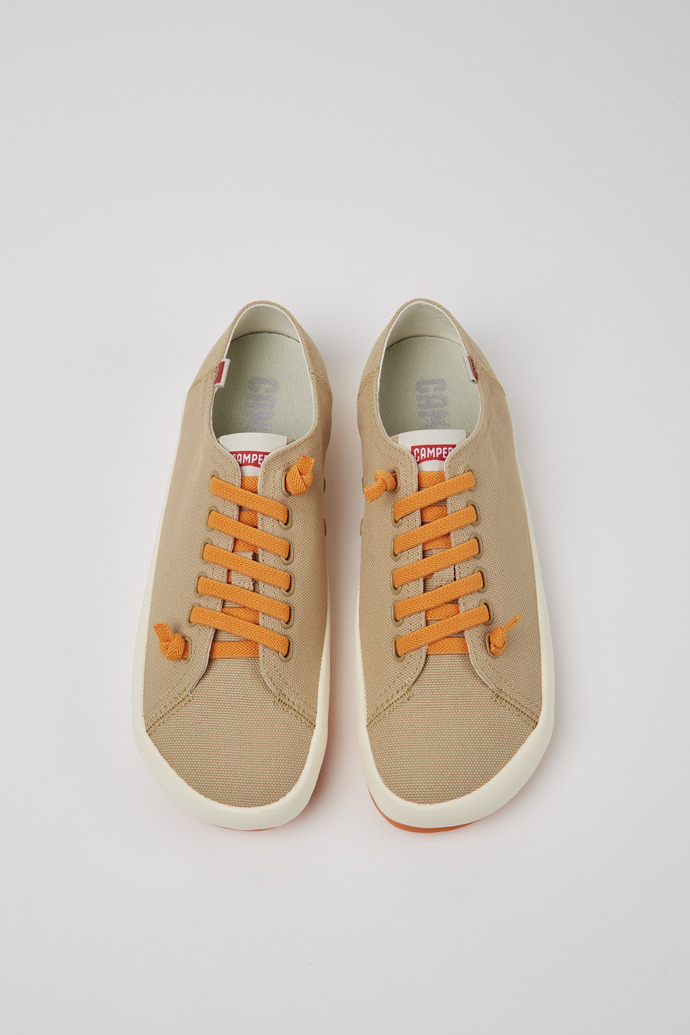 Overhead view of Peu Rambla Beige recycled cotton sneakers for men