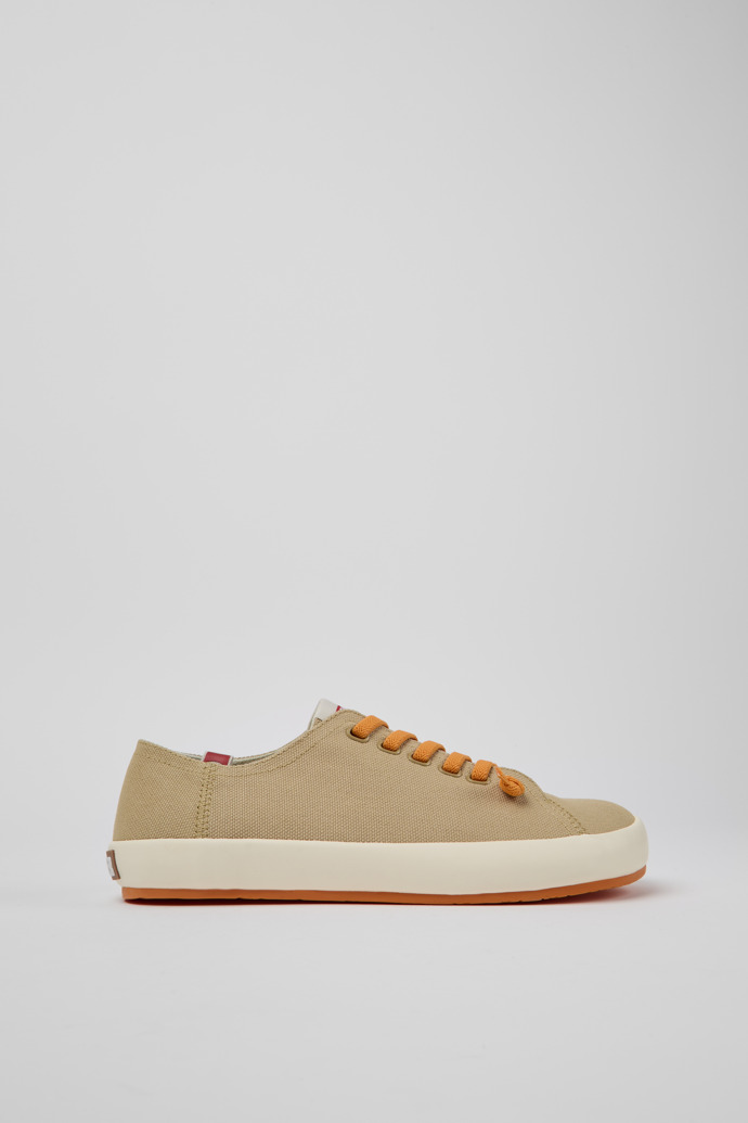 Side view of Peu Rambla Beige recycled cotton sneakers for men