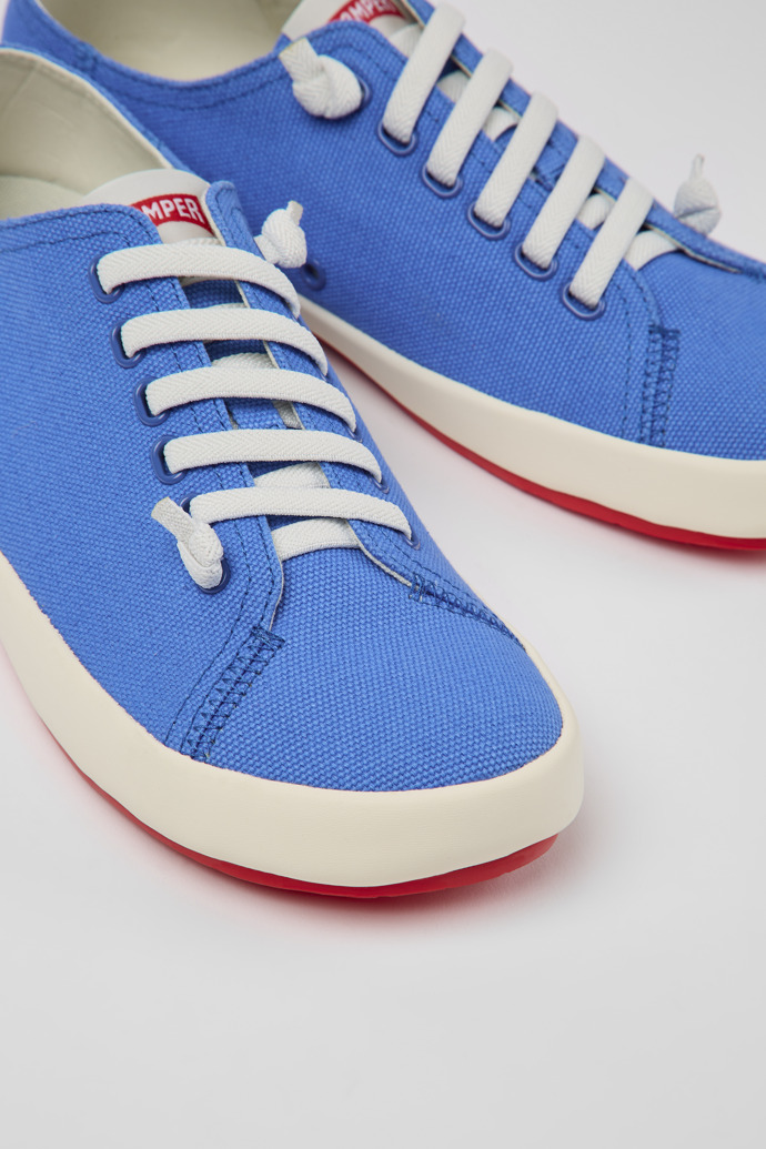 Close-up view of Peu Rambla Blue recycled cotton sneakers for men