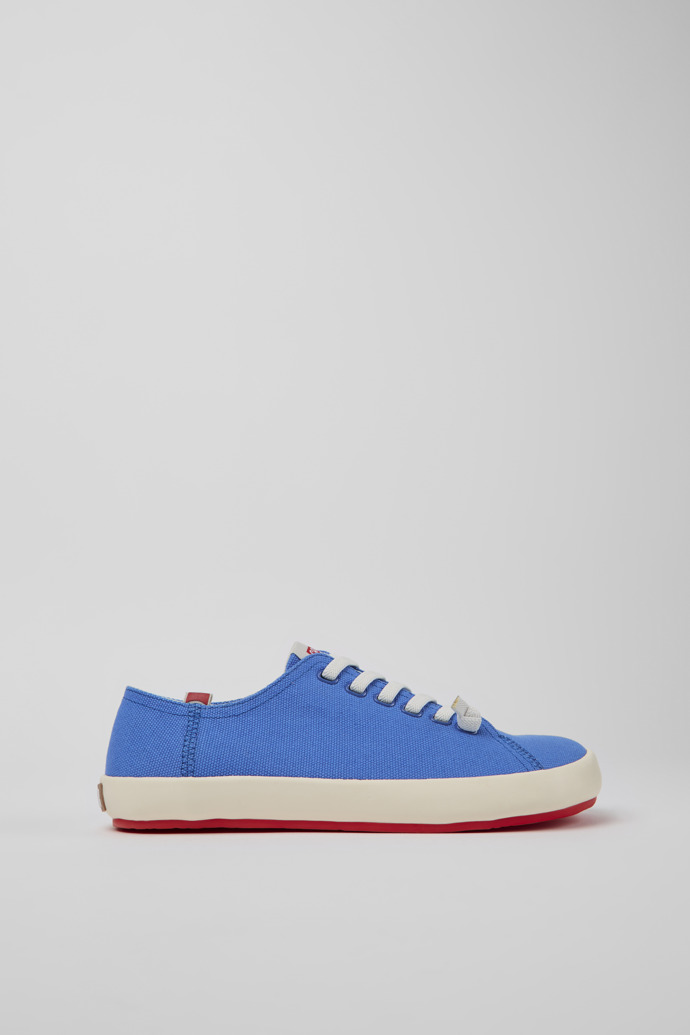 Side view of Peu Rambla Blue recycled cotton sneakers for men