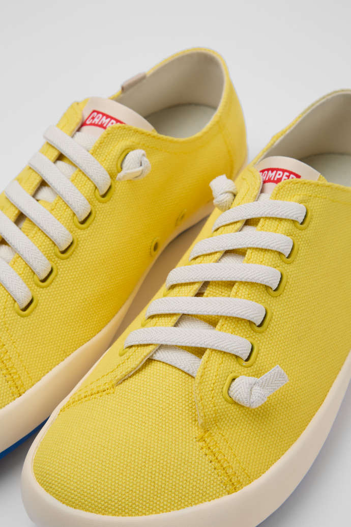 Close-up view of Peu Rambla Yellow recycled cotton sneakers for men