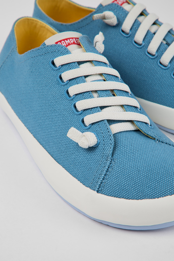 Close-up view of Peu Rambla Blue textile sneakers for men