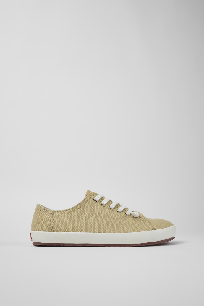 Image of Side view of Peu Rambla Beige Textile Sneaker for Men
