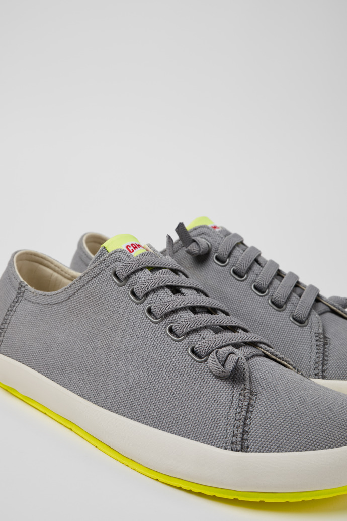 Close-up view of Peu Rambla Gray Recycled Cotton Sneakers for Men.