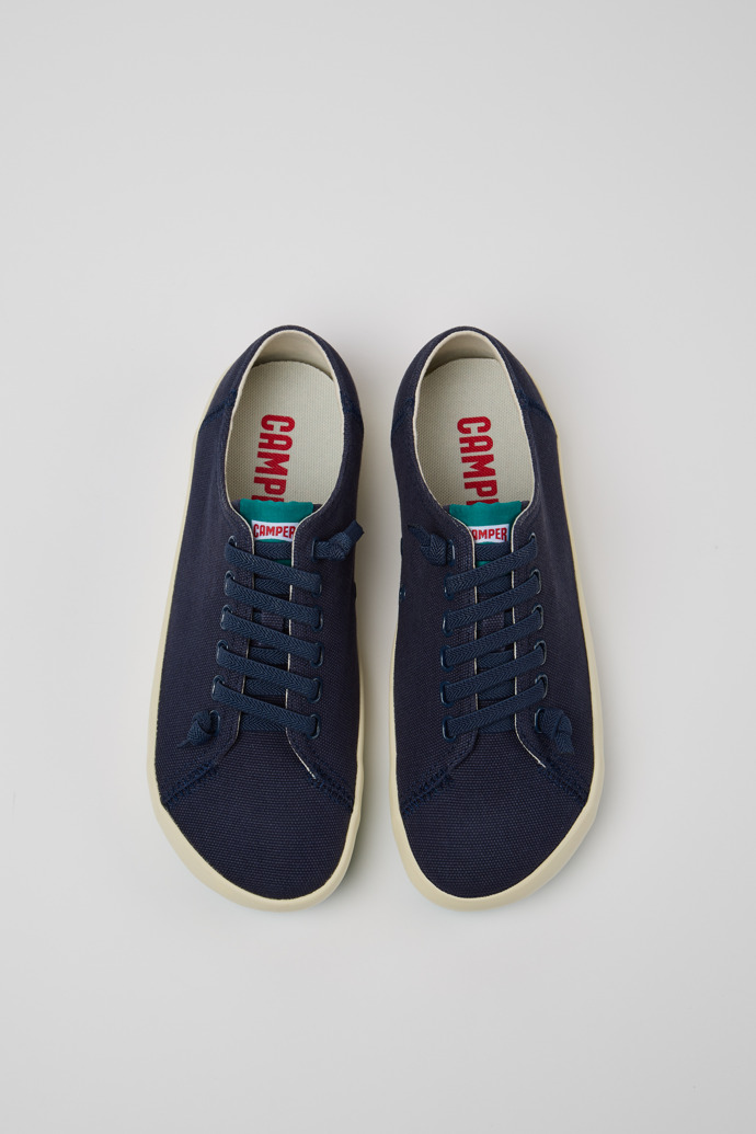 Overhead view of Peu Rambla Blue Recycled Cotton Sneakers for Men.