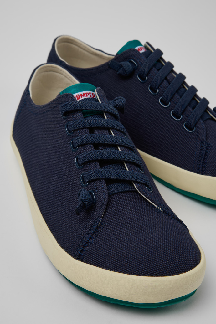 Close-up view of Peu Rambla Blue Recycled Cotton Sneakers for Men.