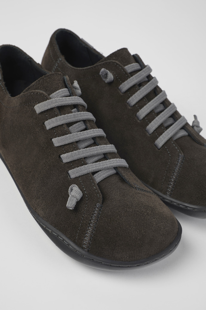 Close-up view of Peu Gray nubuck shoes for women