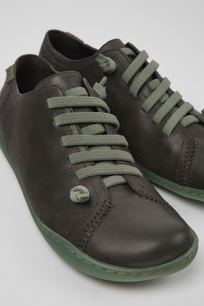 Close-up view of Peu Gray leather shoes for women