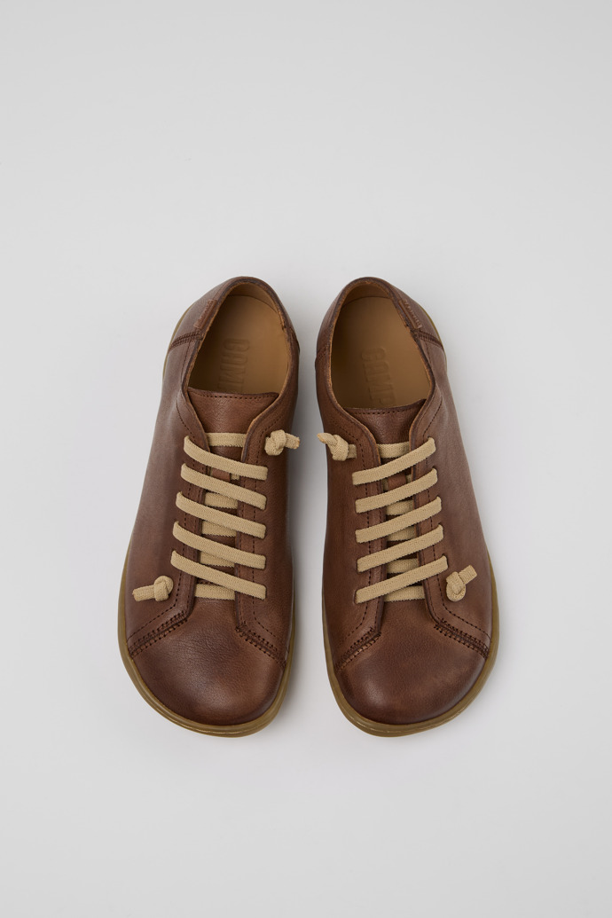 Overhead view of Peu Brown Leather Shoes for Women.