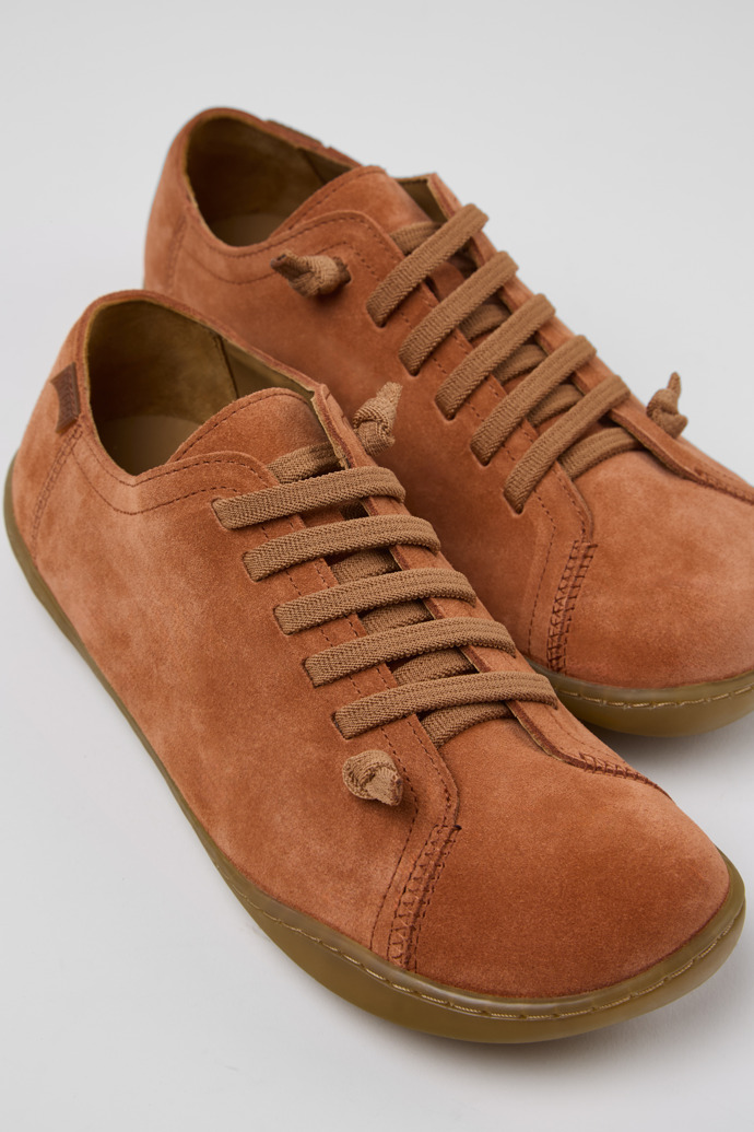 Close-up view of Peu Red Nubuck Shoe for Women.