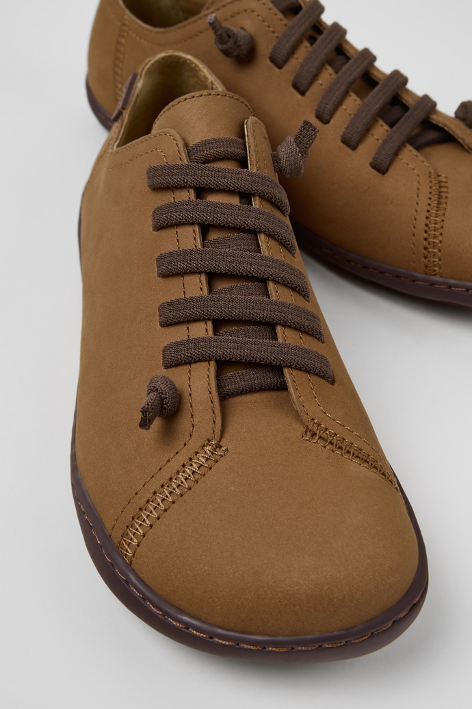 Close-up view of Peu Brown Leather and PET Shoes for Women.