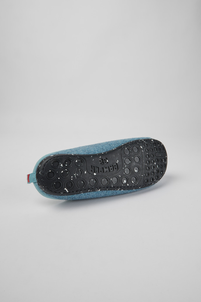 The soles of Wabi Light blue wool women’s slippers