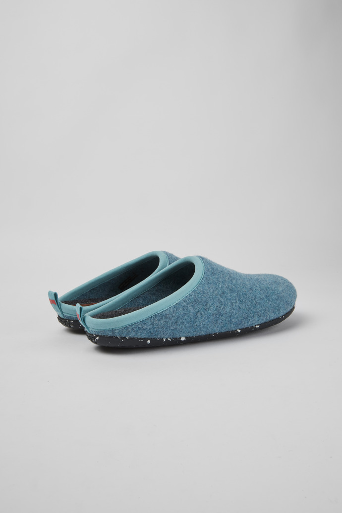 Back view of Wabi Light blue wool women’s slippers