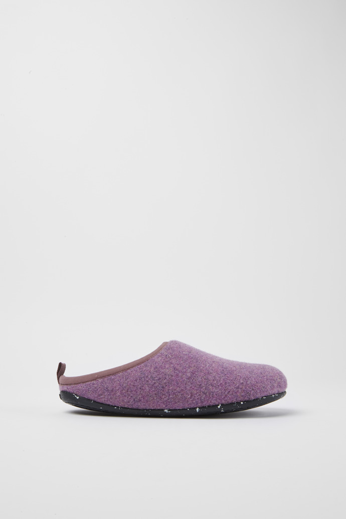 Side view of Wabi Violet wool women’s slippers
