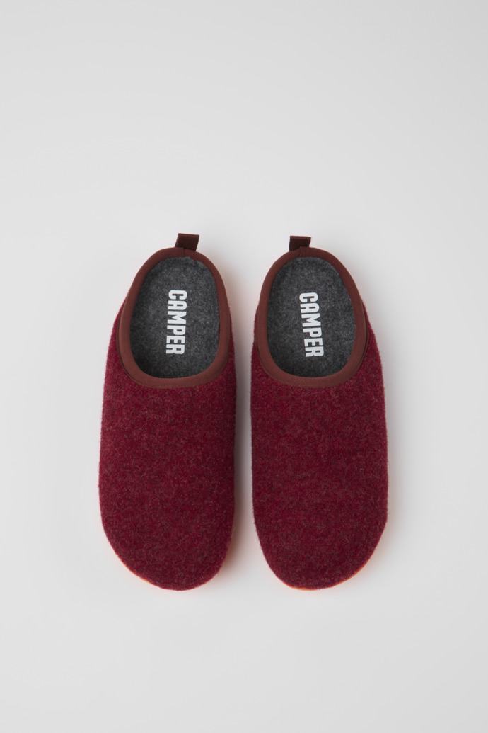 Overhead view of Wabi Burgundy wool slippers for women