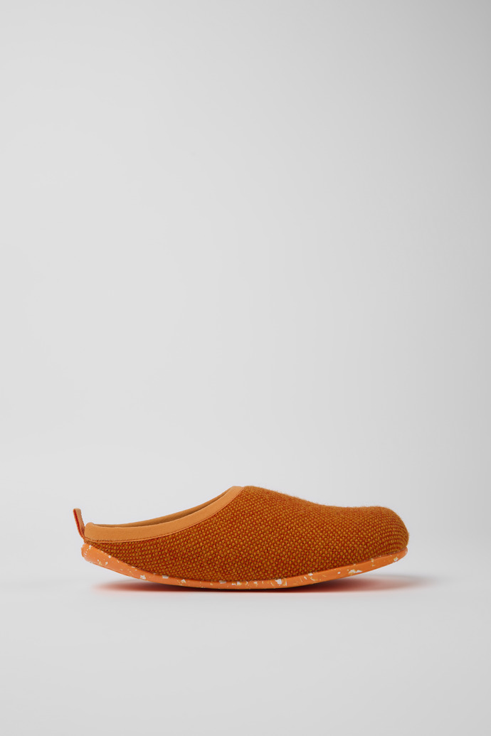 Image of Side view of Wabi Orange wool and viscose slippers for women