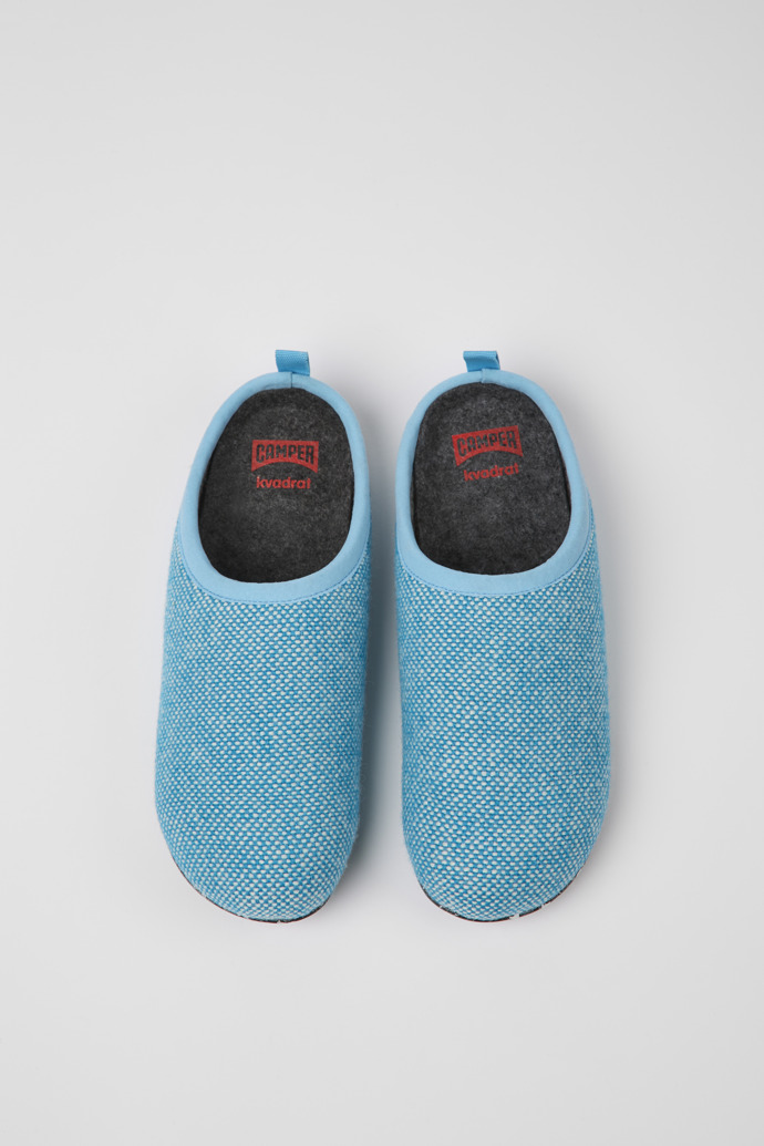 Overhead view of Wabi Blue wool and viscose slippers for women