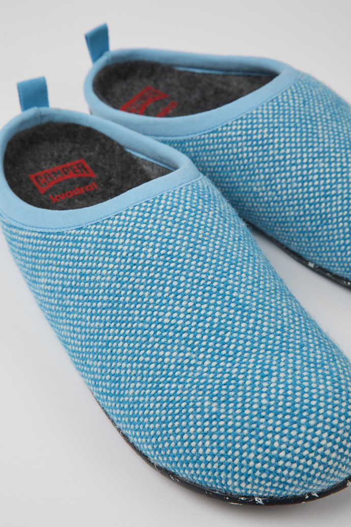Close-up view of Wabi Blue wool and viscose slippers for women