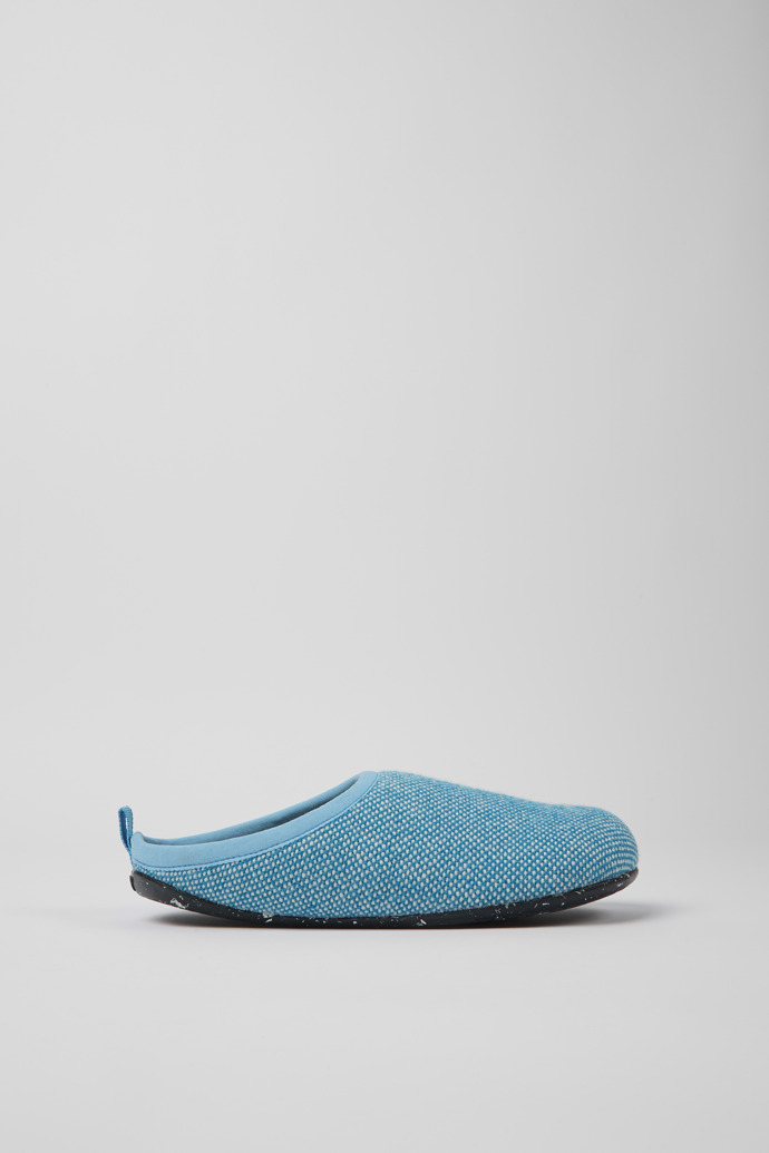 Side view of Wabi Blue wool and viscose slippers for women