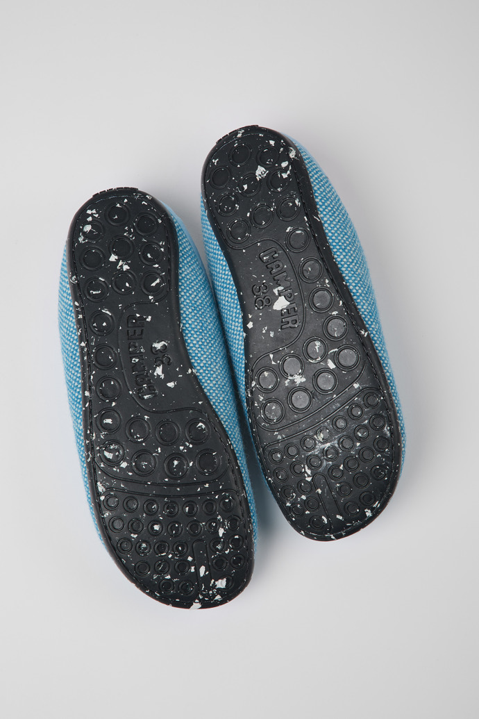 The soles of Wabi Blue wool and viscose slippers for women