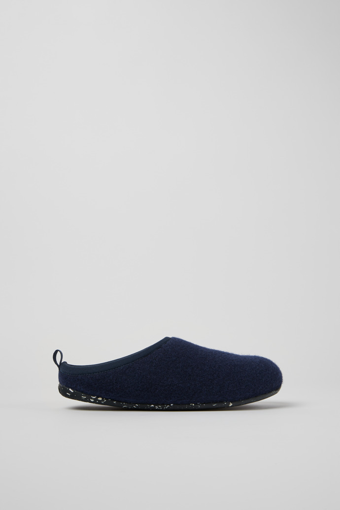 Image of Side view of Wabi Blue wool slippers for women