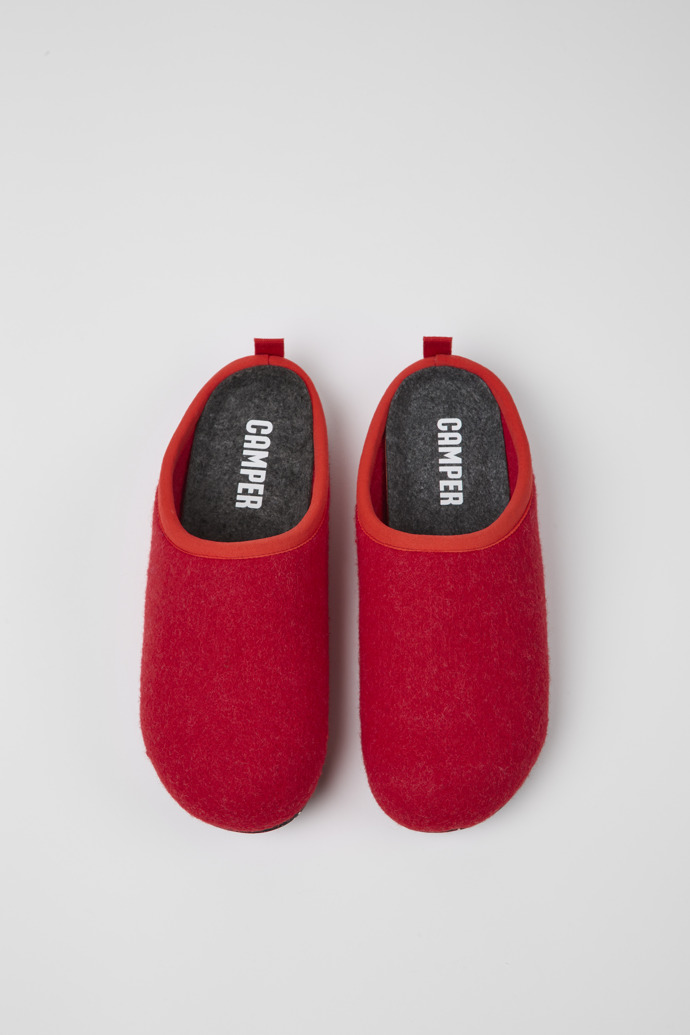 Overhead view of Wabi Red wool slippers for women
