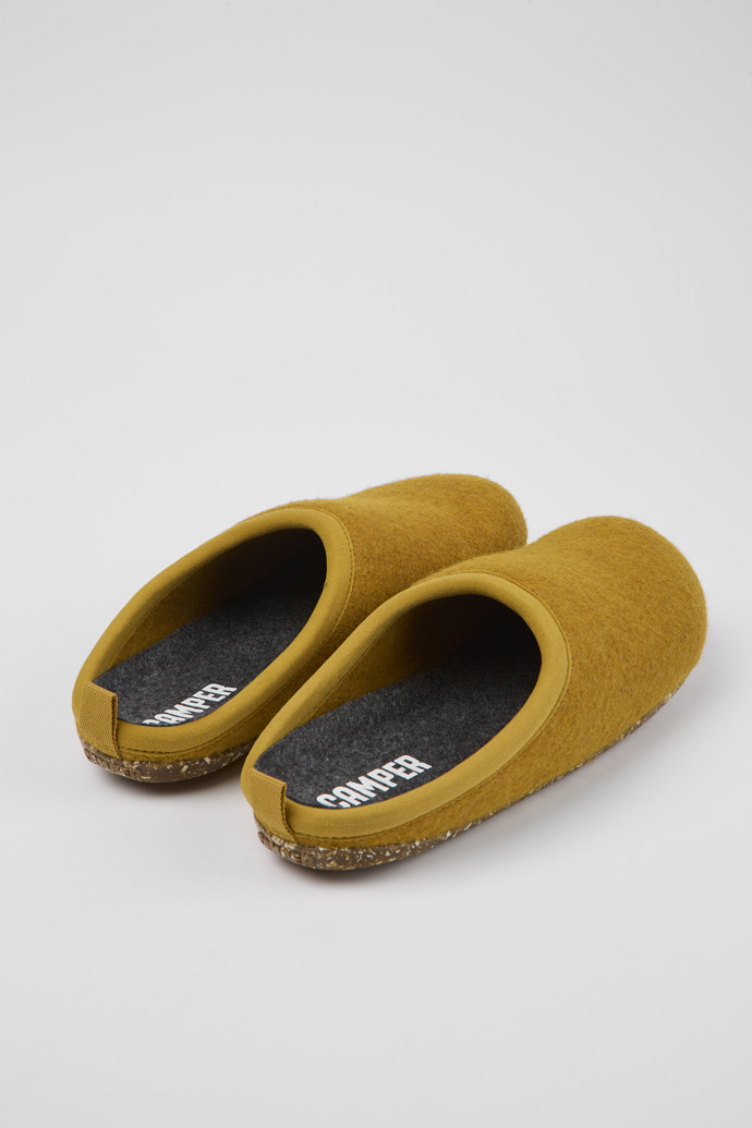 Back view of Wabi Yellow-brown wool slippers for women