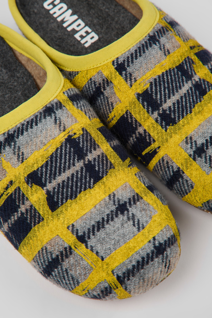 Close-up view of Wabi Yellow multicolored recycled wool slippers for women