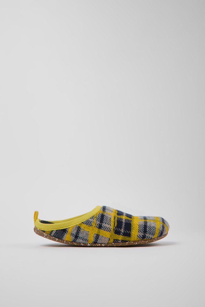 Side view of Wabi Yellow multicolored recycled wool slippers for women
