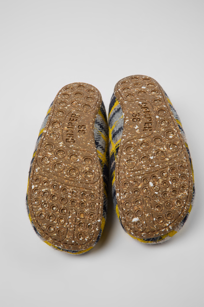 The soles of Wabi Yellow multicolored recycled wool slippers for women