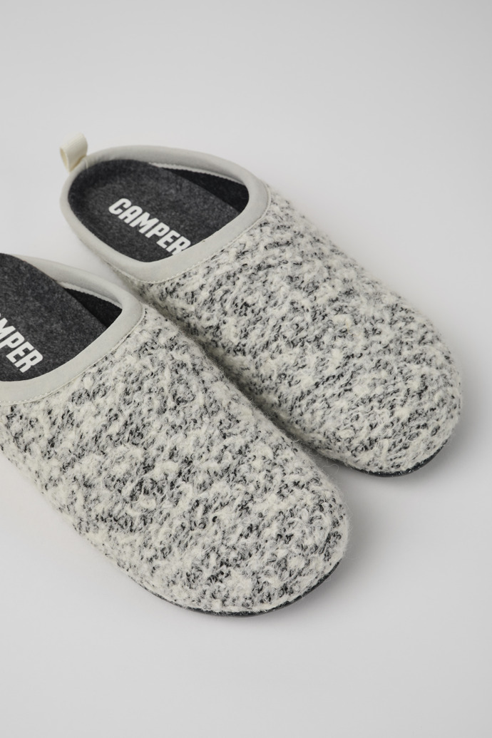 Close-up view of Wabi White and black Slippers for Women