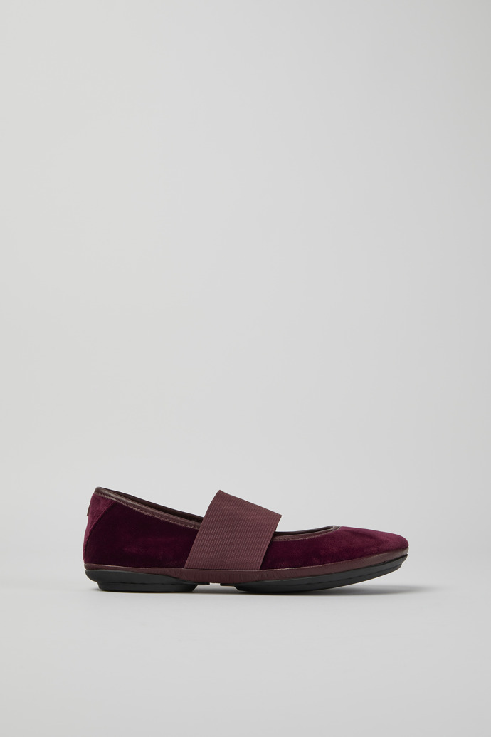 Side view of Right Burgundy ballerina shoes