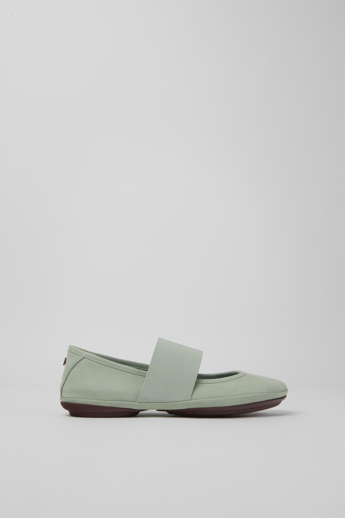 Image of Side view of Right Green nubuck shoes for women